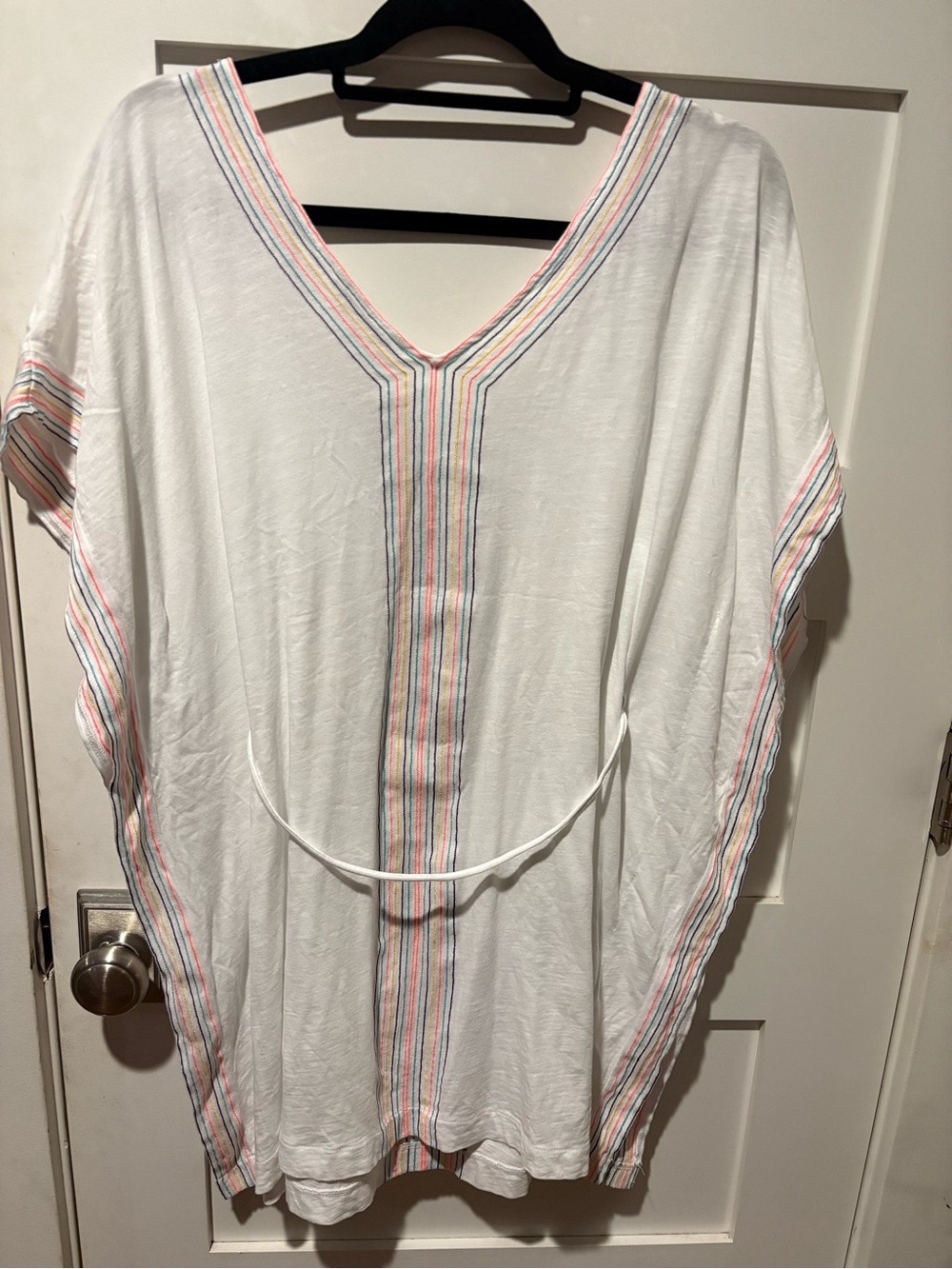Boden Eloise Kaftan White Cover-Up with Colorful Stripe Trim - Picture 6 of 6